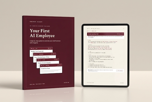 Your First AI Employee ebook and worksheet mockup